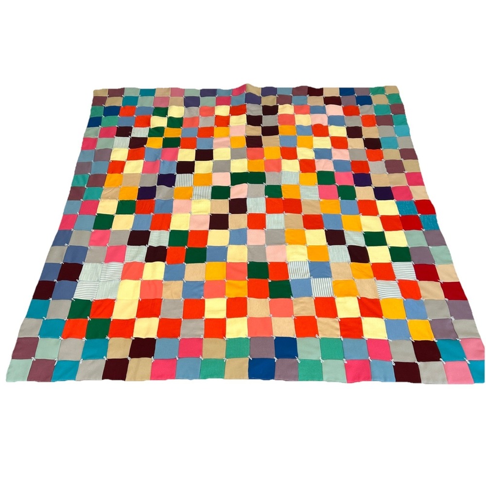 Vintage Handmade Colorful Patchwork Floral Square Quilt 45"x45" Cottagecore
